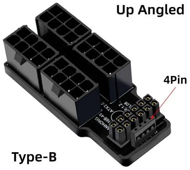 Alt view image 4 of 6 - Vszerda ATX 8Pin 4 Port to 12VHPWR ATX3.0 PCI-E 5.0 16Pin Power Modular Adapter 90 Degree UP Angled