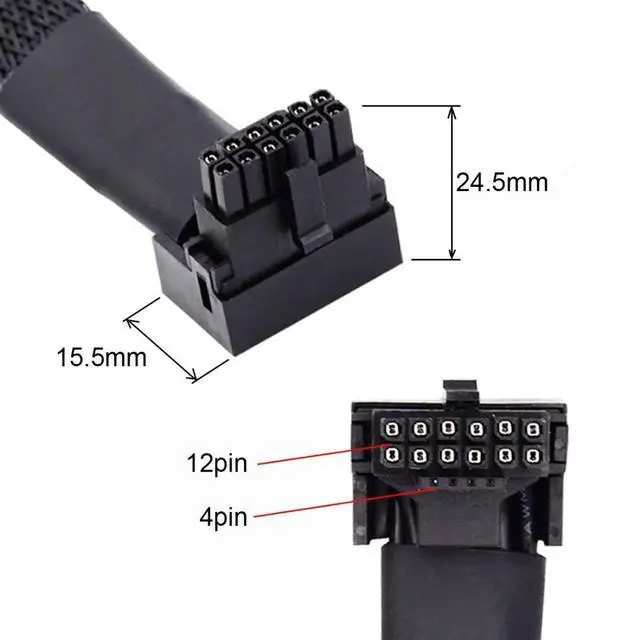 Alt view image 7 of 7 - Vszerda ATX3.0 PCI-E 5.0 12VHPWR Power Modular Cable Male to Female 90 Degree Down Angled Extension Cable