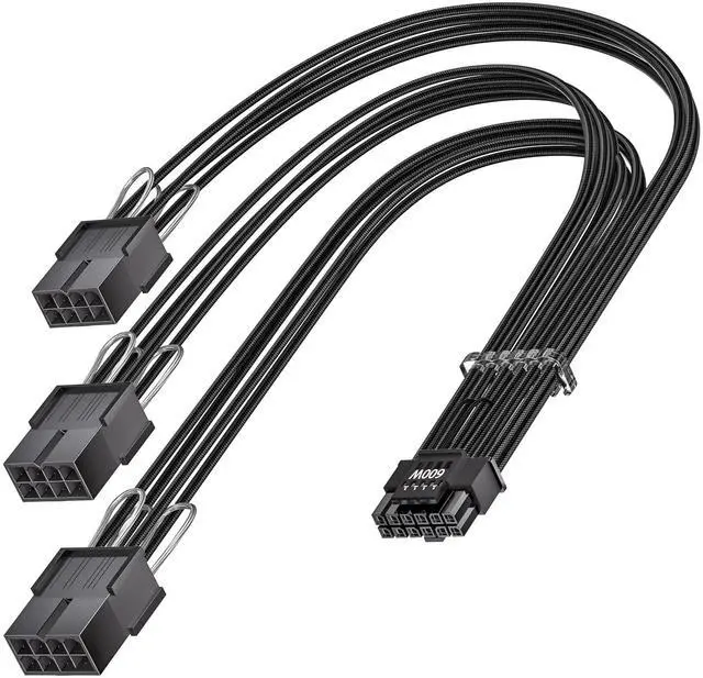 Main image of Vszerda 16pin GPU Cable to 3X 8 pin PCIe Extension -30cm PCI-e 5.0 (12+4) 12VHPWR Adapter Cable for GPU RTX 5080 5070 5070Ti 3090Ti 4070Ti 4080 4090, 12V-2x6 Male to Female Sleeved Extender Cord