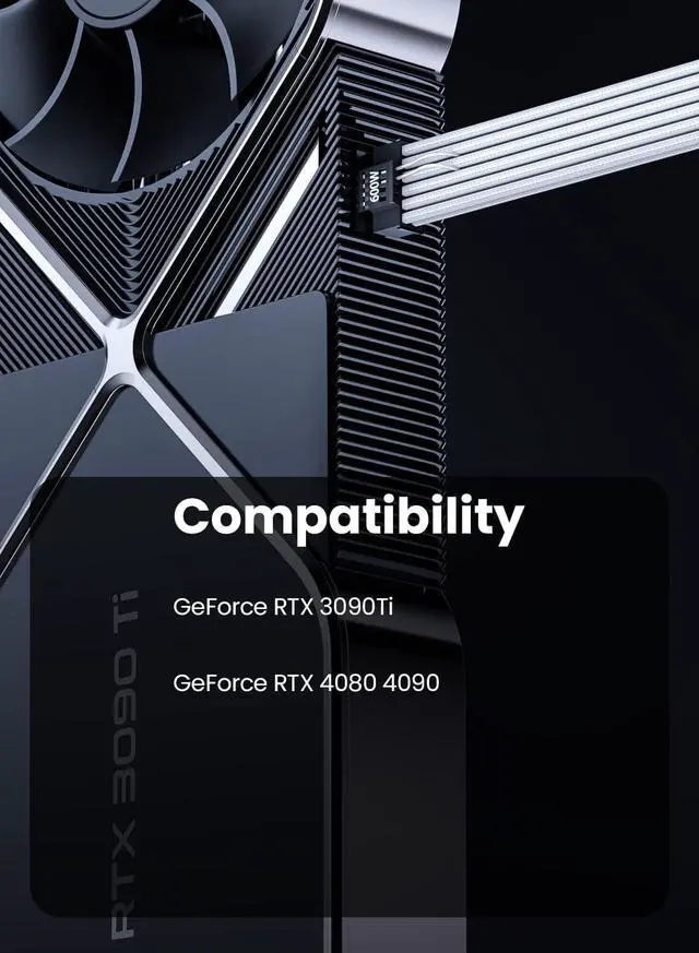 Alt view image 2 of 6 - Vszerda 16pin GPU Cable to 3X 8 pin PCIe Extension -30cm PCI-e 5.0 (12+4) 12VHPWR Adapter Cable for GPU RTX 5080 5070 5070Ti 3090Ti 4070Ti 4080, 12V-2x6 Male to Female Sleeved Extender Cord (White)