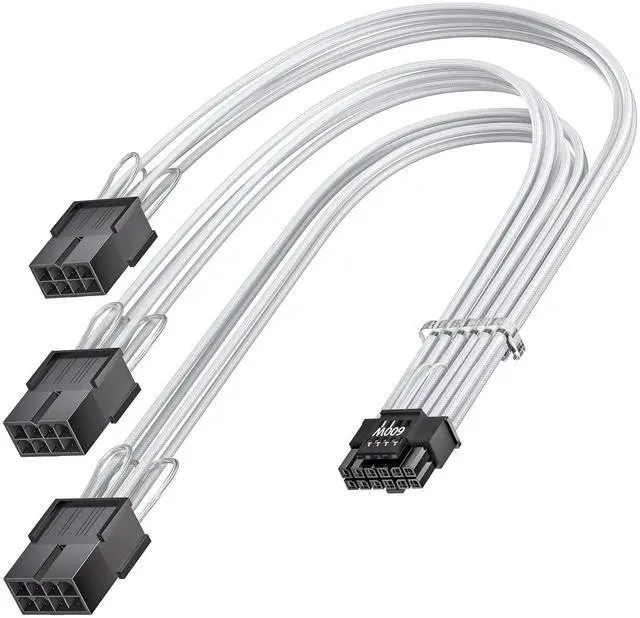 Main image of Vszerda 16pin GPU Cable to 3X 8 pin PCIe Extension -30cm PCI-e 5.0 (12+4) 12VHPWR Adapter Cable for GPU RTX 5080 5070 5070Ti 3090Ti 4070Ti 4080, 12V-2x6 Male to Female Sleeved Extender Cord (White)
