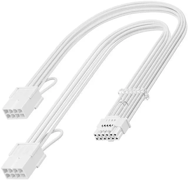Main image of Vszerda 4070ti Extension Cable White PCIE 5.0 12VHPWR Connector 16pin (12+4) Pin Male to 2x8(6+2) Pin Female 12V-2x6 Sleeved Extender Cord 16AWG for GeForce RTX 4090 4080 3090ti