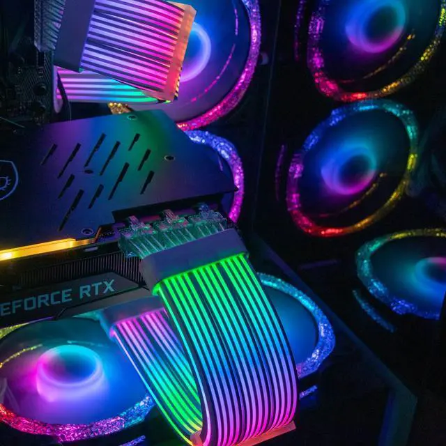 Alt view image 7 of 7 - Vszerda RGB 8 Pin PCIE Cable,3 x 8Pin (6+2) RGB GPU PSU Cables 5V 3Pin ARGB Graphics Card Power Supply Extension - for PC Build,Four Sides Lighting Strips White Style