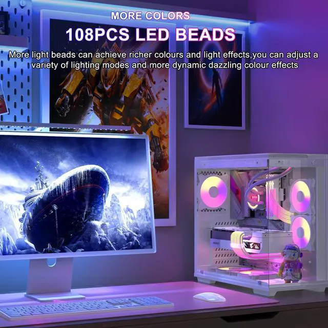 Alt view image 5 of 7 - Vszerda 24 Pin RGB PSU Cables,ARGB PC Cable for Motherboard Power Supply Extension - 5V 3Pin Addressable Four Sides Lighting RGB Strips Decor Computer Case White