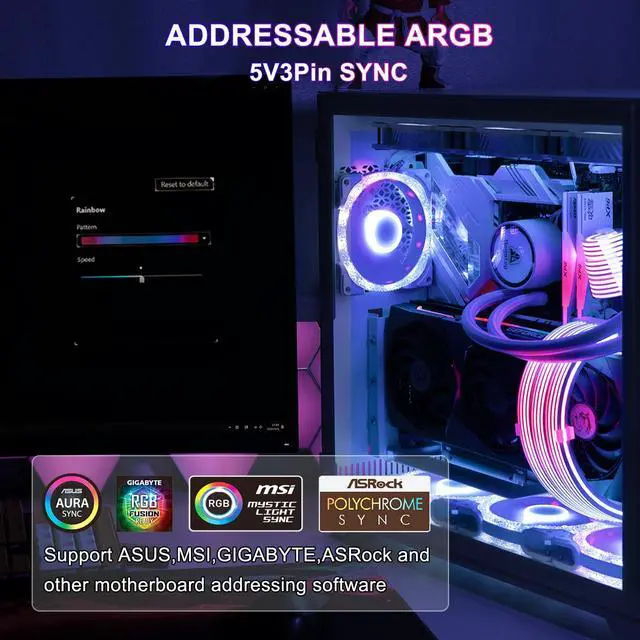 Alt view image 7 of 7 - Vszerda 24 Pin RGB PSU Cables,ARGB PC Cable for Motherboard Power Supply Extension - 5V 3Pin Addressable Four Sides Lighting RGB Strips Decor Computer Case White