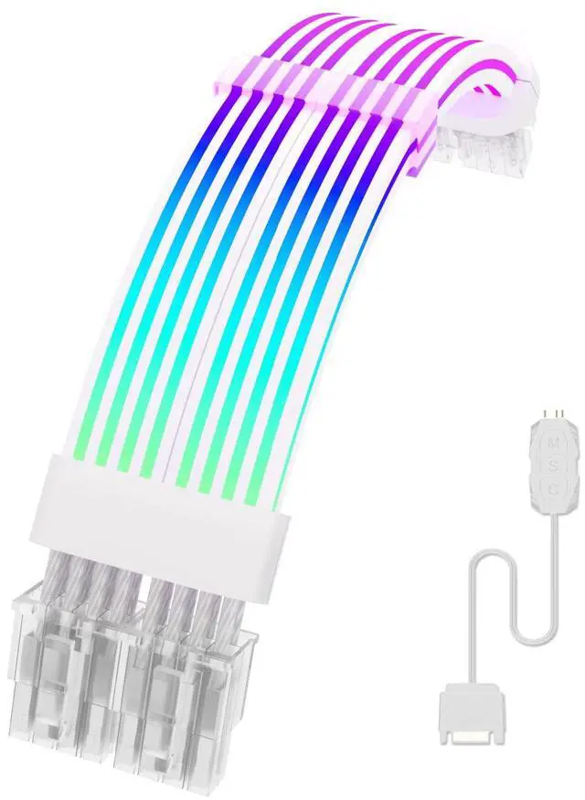 Main image of Vszerda 8 Pin RGB GPU Cable,2 x 8Pin (6+2) PCIE RGB PSU Cables 5V 3Pin ARGB Graphics Card Power Supply Extension - for PC Build,Four Sides Lighting Strips White Style