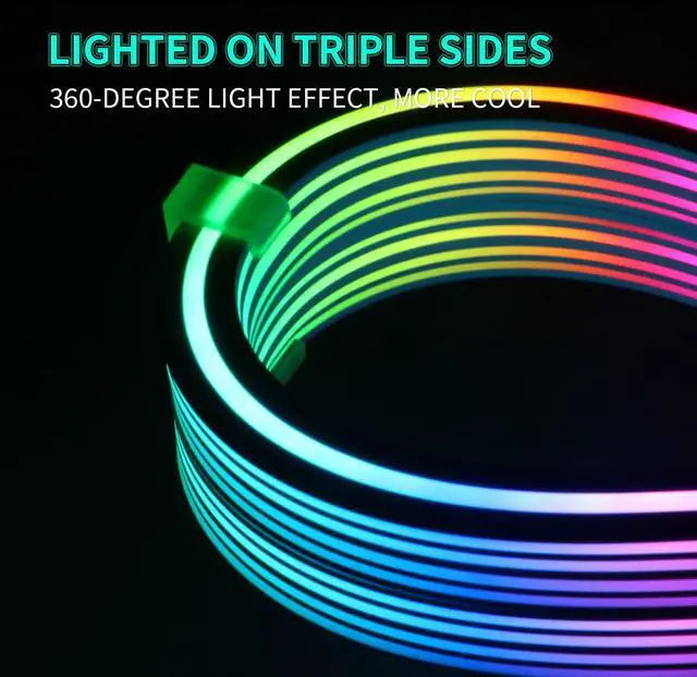 Alt view image 2 of 7 - Vszerda 8 Pin RGB GPU Cable,2 x 8Pin (6+2) PCIE RGB PSU Cables 5V 3Pin ARGB Graphics Card Power Supply Extension - for PC Build,Four Sides Lighting Strips White Style