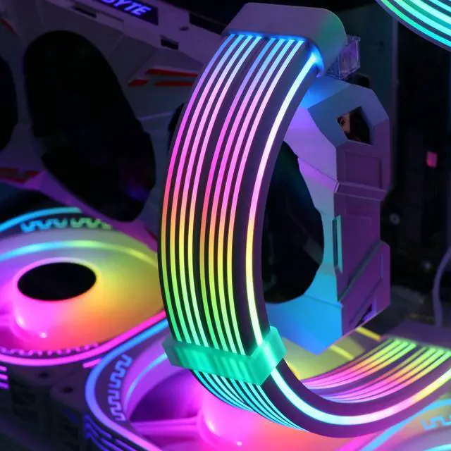 Alt view image 7 of 7 - Vszerda 8 Pin RGB GPU Cable,2 x 8Pin (6+2) PCIE RGB PSU Cables 5V 3Pin ARGB Graphics Card Power Supply Extension - for PC Build,Four Sides Lighting Strips White Style