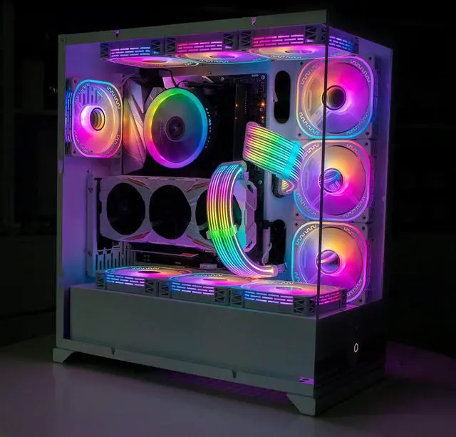 Alt view image 6 of 7 - Vszerda 8 Pin RGB GPU Cable,2 x 8Pin (6+2) PCIE RGB PSU Cables 5V 3Pin ARGB Graphics Card Power Supply Extension - for PC Build,Four Sides Lighting Strips White Style