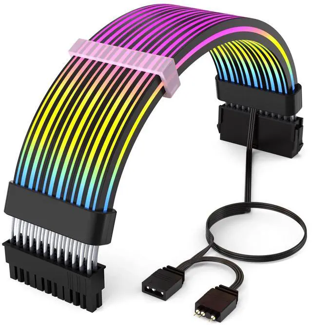 Main image of Vszerda 24 Pin RGB Cable,RGB PSU Cables Extensions - 5V 3Pin Addressable ARGB Motherboard Power Supply fit Black PC Case Build Black Style