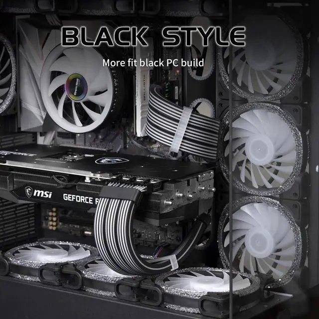 Alt view image 6 of 7 - Vszerda 24 Pin RGB Cable,RGB PSU Cables Extensions - 5V 3Pin Addressable ARGB Motherboard Power Supply fit Black PC Case Build Black Style