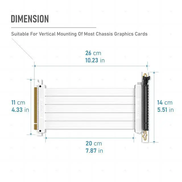 Alt view image 3 of 6 - Vszerda PCIE Gen 4 16x Extreme Flexible, High Speed Riser Cable PCI Express 4.0 Port GPU Extension Card-Right Angle Connector, Supports RTX3090/3090ti/4080/4090 [7.87in/20cm]- White