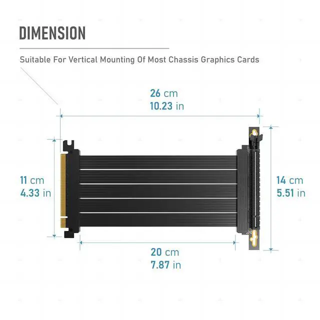 Alt view image 7 of 7 - Vszerda PCIE Gen 4 16x Extreme Flexible, High Speed Riser Cable PCI Express 4.0 Port GPU Extension Card-Right Angle Connector [7.87in/20cm]