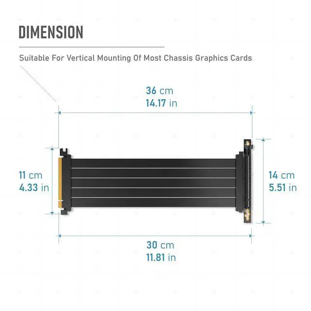 Alt view image 7 of 7 - Vszerda PCIE Gen 4 16x Extreme Flexible, High Speed Riser Cable PCI Express 4.0 Port GPU Extension Card-Right Angle Connector [11.8in/30cm]