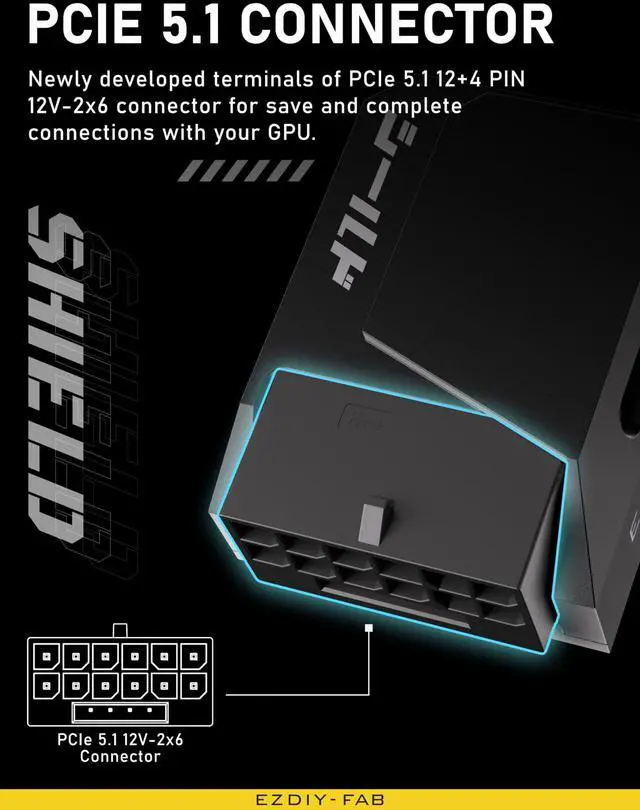 Alt view image 3 of 7 - PCIe 5.0 Adapter - 600W 12+4pin,16pin 12VHPWR GPU Power Connector,12V-2x6 GPU Adapter,90 Degree Right Angle - Compatible with RTX 3090Ti, 4070Ti, 4080, 4090 GPU -STD Type, Black, 1 Pack