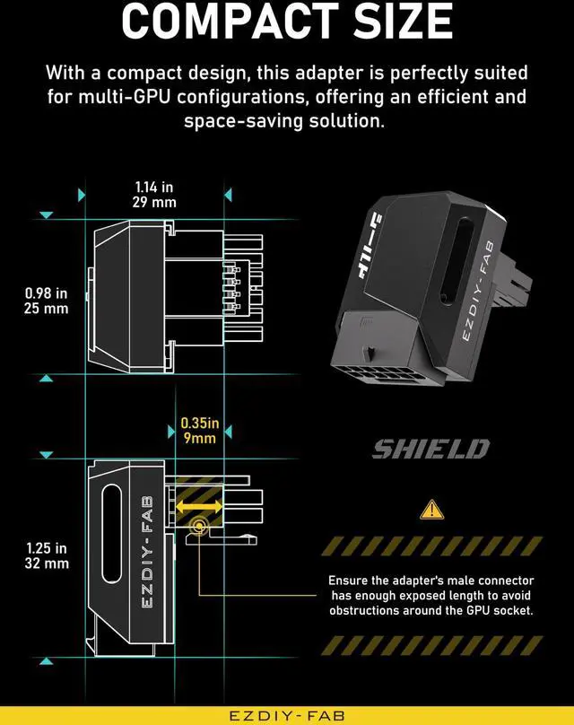 Alt view image 7 of 7 - PCIe 5.0 Adapter - 600W 12+4pin,16pin 12VHPWR GPU Power Connector,12V-2x6 GPU Adapter,90 Degree Right Angle - Compatible with RTX 3090Ti, 4070Ti, 4080, 4090 GPU -STD Type, Black, 1 Pack