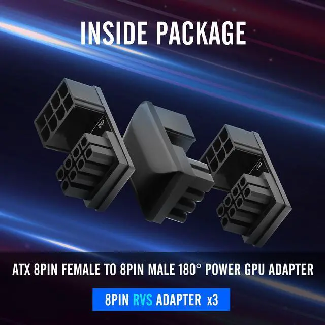 Alt view image 4 of 5 - GPU VGA PCIe 8 Pin U Turn 180 Degree Angle Connector Power Adapter Board for Desktop Graphics Card-Reverse Type 3-Pack