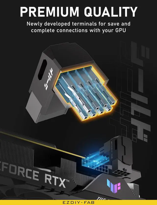 Alt view image 5 of 6 - Shield Series 8-Pin PCIe GPU Power Adapter,90-Degree Angled Connector, Aluminum Design for Graphics Cards  Standard Type,Black-2 Pack
