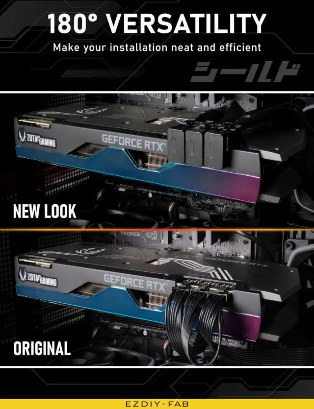 Alt view image 3 of 6 - Vszerda Shield Series 8-Pin PCIe GPU Power Adapter,180-Degree U-Turn Angled Connector, Aluminum Design for Graphics Cards  Reverse Type,Black-1 Pack