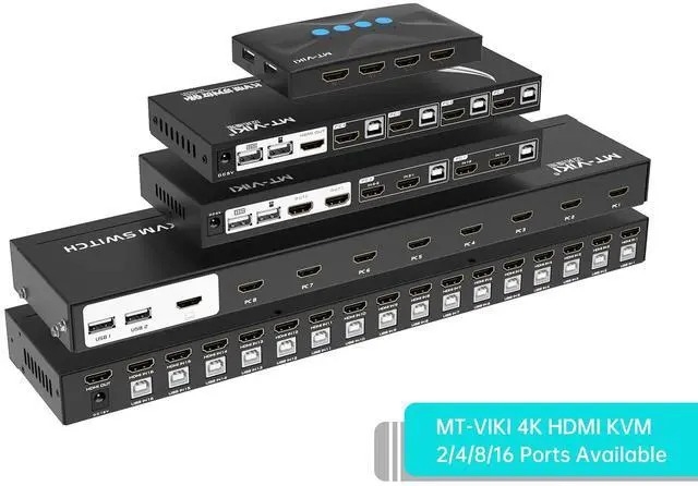 Alt view image 2 of 7 - MT-VIKI 4K 16 Port KVM Switch HDMI, 4K@30Hz Rack Mount KVM Console w/16 Cables + 4 USB 2.0 Devices + IR Remote, Support EDID Storage, HDMI 1.4, HDCP 1.4 for 16 Computers/Servers, Fit 1U 19'' Rack