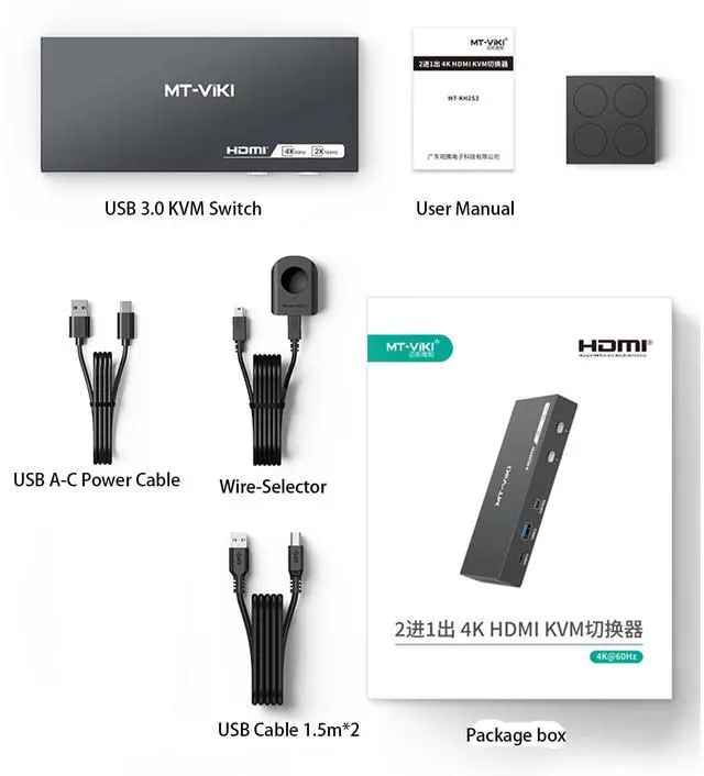 Alt view image 6 of 6 - MT-VIKI USB 3.0 KVM Switch HDMI, (3 USB-A+ 1 USB-C), 4K@60Hz/2K@144Hz KVM Switcher, 2 Computers 1 Monitor KVM with 4 USB 3.0 Port