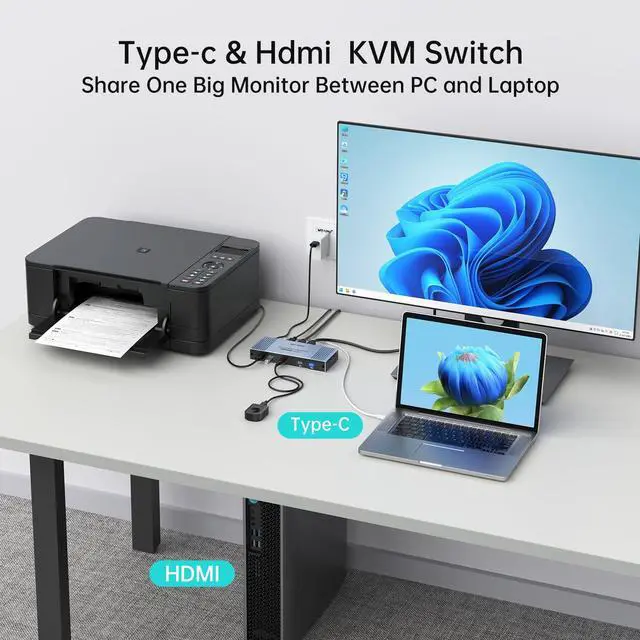 Alt view image 6 of 7 - MT-VIKI 4K Hybrid Type USB C HDMI KVM Switch 2 Port, 4K@60Hz for Apple MacBook & Desktop PC + 65W PD+ Cables