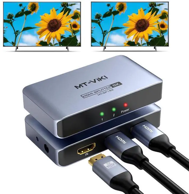 Main image of MT-VIKI 4K@120Hz HDMI Splitter 1 in 2 Out Aluminum HDMI Splitter 2.1, 8K@60Hz Duplicate/Mirror, 40Gbps, HDCP2.3, EDID (Non-bidirectional)