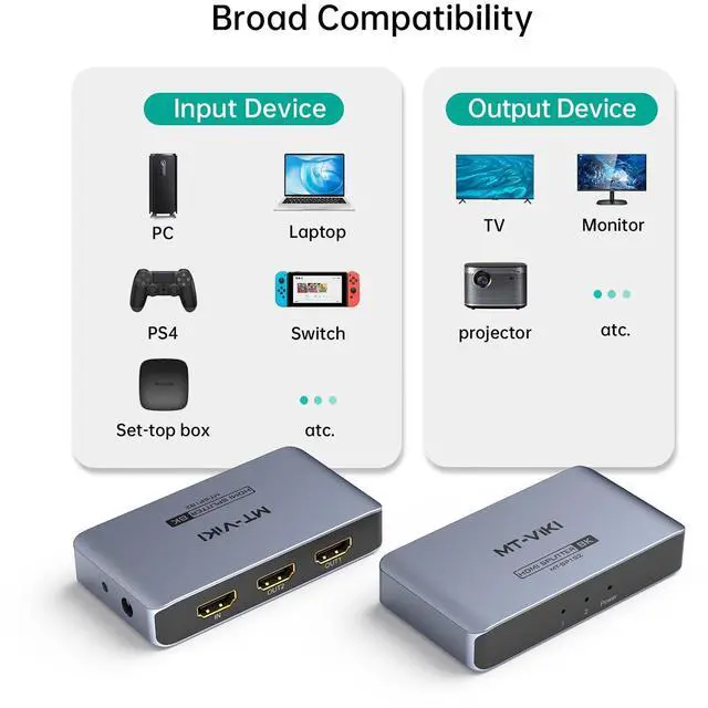 Alt view image 5 of 7 - MT-VIKI 4K@120Hz HDMI Splitter 1 in 2 Out Aluminum HDMI Splitter 2.1, 8K@60Hz Duplicate/Mirror, 40Gbps, HDCP2.3, EDID (Non-bidirectional)