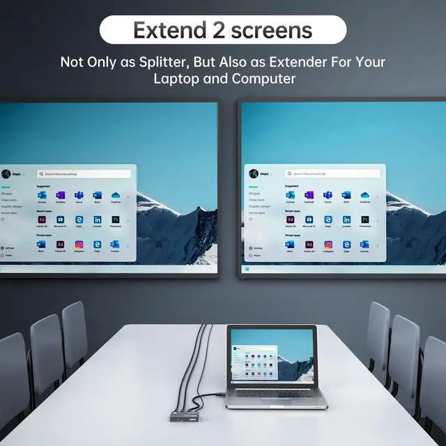 Alt view image 2 of 7 - MT-VIKI Upgraded 4K HDMI Splitter 1 in 2 Out, 1x2 Slim Powered HDMI Splitter for Dual Monitors, 4K@30Hz, Duplicate/Mirror for PS4 Fire Stick HDTV