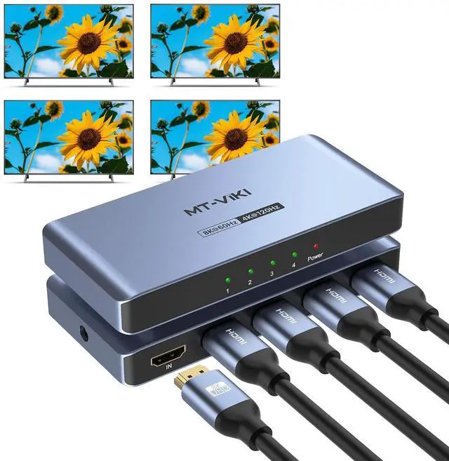 Main image of MT-VIKI 2.0 HDMI Splitter, 4K@60Hz HDMI Duplicator/Distributor HDR Support EDID HDCP 2.2 RGB 4:4:4 18Gbps-Adapter Included (8K 1 in 4 Out)