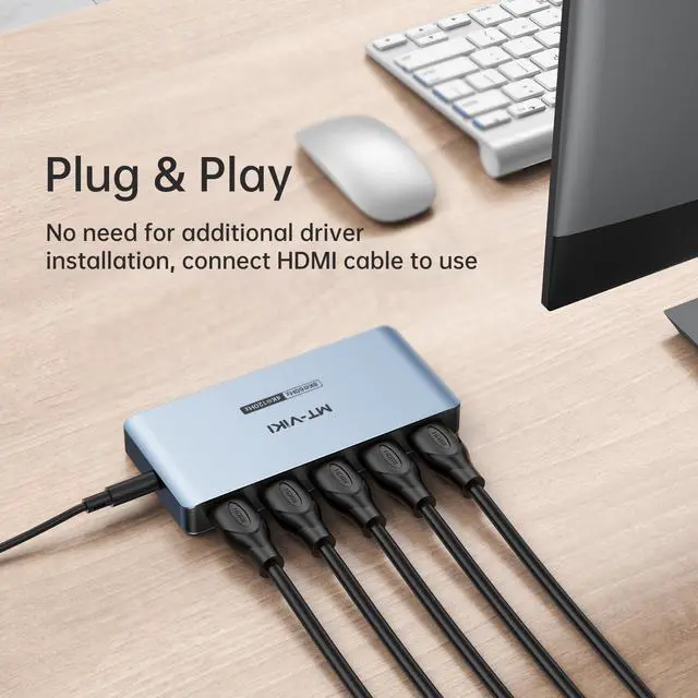 Alt view image 3 of 7 - MT-VIKI 2.0 HDMI Splitter, 4K@60Hz HDMI Duplicator/Distributor HDR Support EDID HDCP 2.2 RGB 4:4:4 18Gbps-Adapter Included (8K 1 in 4 Out)