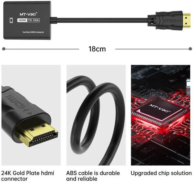 Alt view image 4 of 6 - MT-VIKI HDMI to VGA Adapter, Gold-Plated HDMI Converter Male to Female, Compatible for Computer, Desktop, Laptop, Monitor, Projector, HDTV, Chromebook, Raspberry Pi, Roku, Xbox (5 Pack)