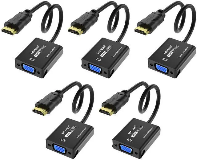 Main image of MT-VIKI HDMI to VGA Adapter, Gold-Plated HDMI Converter Male to Female, Compatible for Computer, Desktop, Laptop, Monitor, Projector, HDTV, Chromebook, Raspberry Pi, Roku, Xbox (5 Pack)