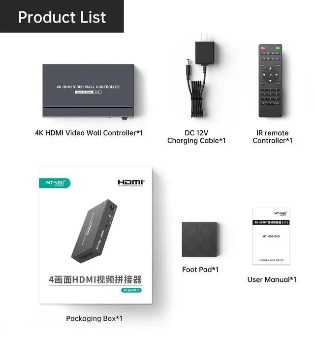 Alt view image 7 of 7 - MT-VIKI 4K60Hz HDMI Video Wall Controller 2x2, [4K Input & 4K Output], 180° Rotate, HDMI 2.0, HDCP 2.2, 18Gbps, RGB 4:4:4
