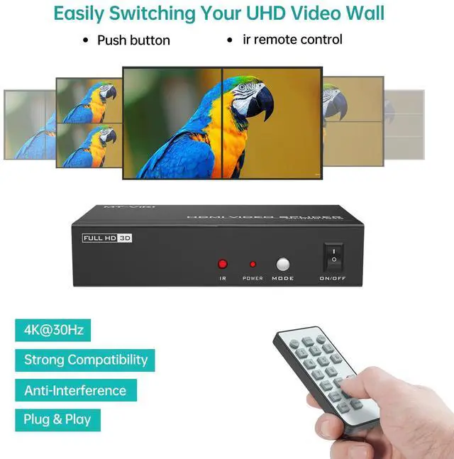 Alt view image 5 of 6 - MT-VIKI 4K Video Wall Controller 2x2, Support 4K 30Hz HDMI Output and Input for 4 TV Splicing Display, 8 Display Modes -1x2, 1x3, 1x4, 2x2, 4x1, 3x1, 2x1