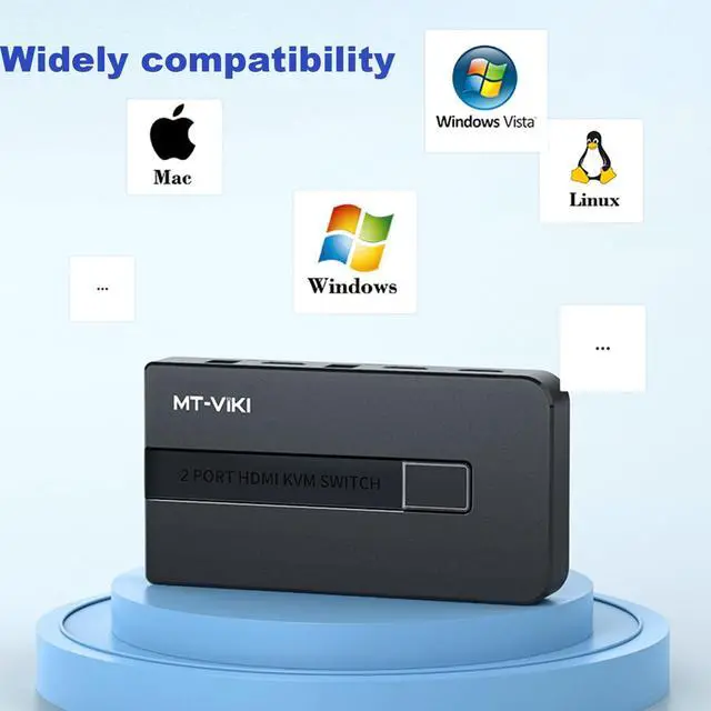 Alt view image 5 of 7 - MT-VIKI KVM Switch HDMI 2 Port Boxes, 4K@30Hz USB HDMI KVM Console for 2 PCs Share 1 HD Monitor and Keyboard Mouse with 2 USB Cables + Desktop Selector