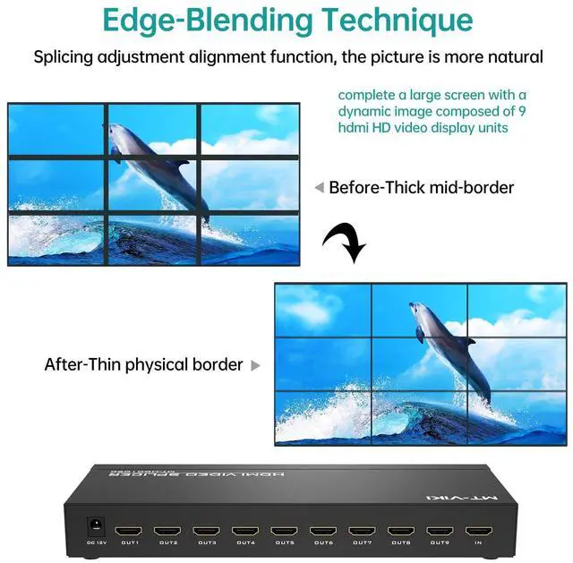 Alt view image 5 of 6 - MT-VIKI Video Wall Controller 3x3, HDMI Video Wall Support UHD 4K Input & 1080P Output for 9 TV Splicing Display, 9 Channel Video Wall Processor