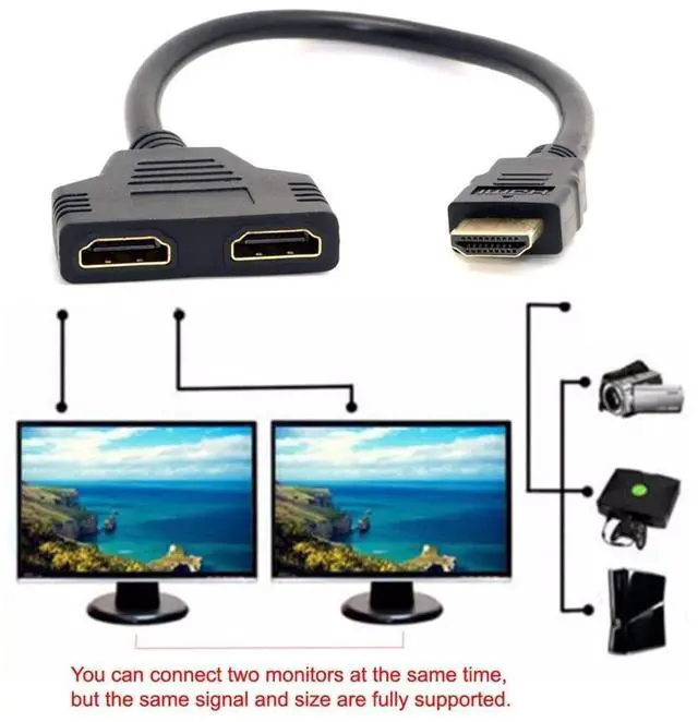Alt view image 2 of 7 - BUCIER HDMI Male to 2 HDMI Female 1 in 2 Out Splitter Cable Adapter Converter Single Male to Dual Female Y Switch Extension HDTV Cord