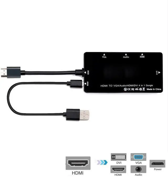 Main image of BUCIER HDMI to VGA Audio HDMI DVI Adapter Multiport Splitter Converter 4 in1 Dongle Compatible for PS3 HDTV PC Monitor Projector