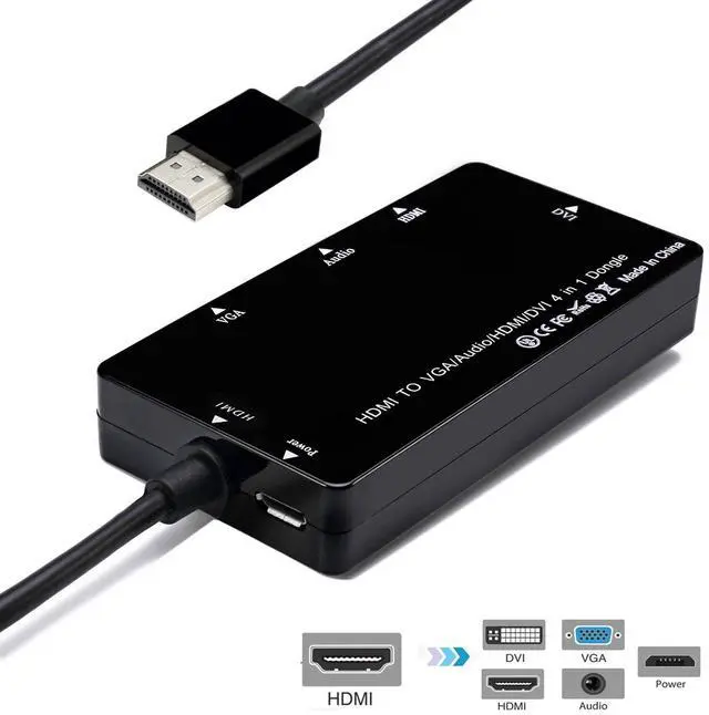Alt view image 5 of 7 - BUCIER HDMI to VGA Audio HDMI DVI Adapter Multiport Splitter Converter 4 in1 Dongle Compatible for PS3 HDTV PC Monitor Projector