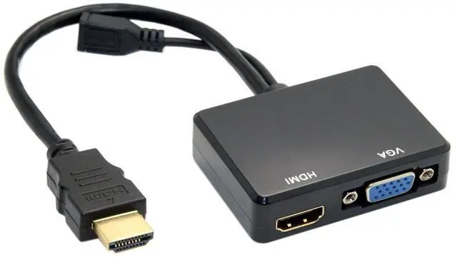 Main image of Vszerda HDMI to VGA & HDMI Female Splitter with Audio Video Cable Converter Adapter for HDTV PC Monitor