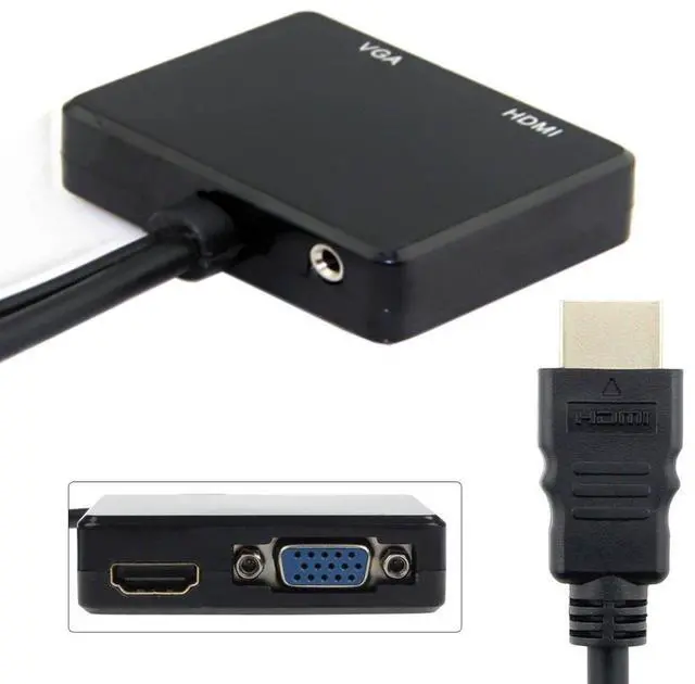 Alt view image 3 of 7 - Vszerda HDMI to VGA & HDMI Female Splitter with Audio Video Cable Converter Adapter for HDTV PC Monitor