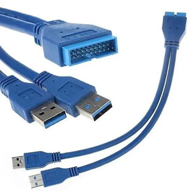 Alt view image 4 of 4 - Vszerda Dual Port USB 3.0 A Male to 20 Pin Male Motherboard Extension Cable Adapter 5Gbps