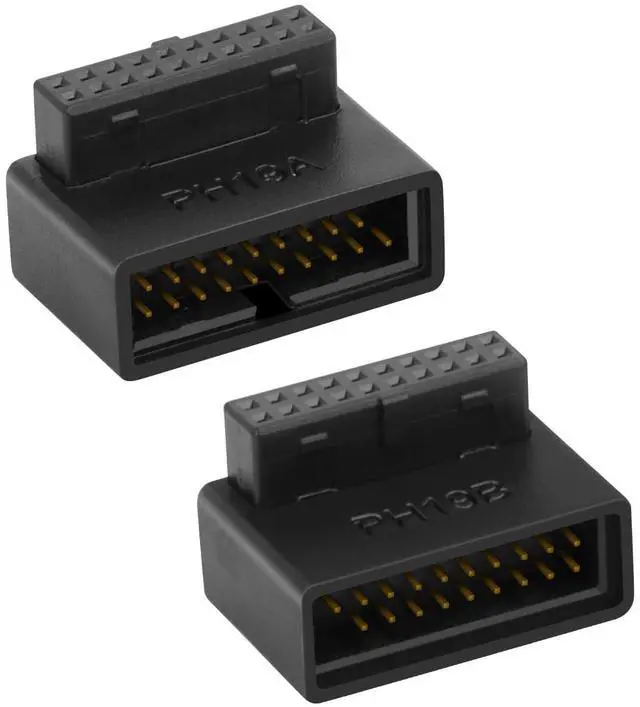 Main image of Vszerda 2-Pack 90 Degree Up & Down Angle USB 3.0 Motherboard Adapter, L Turn 19Pin/20Pin Male to Female Extension Adapter, Socket for Desktop PC Motherboard Internal Connector
