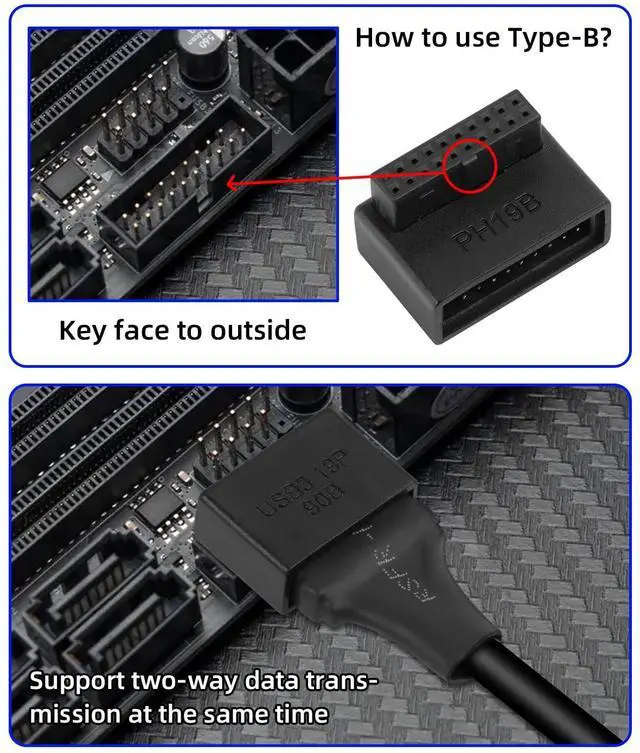 Alt view image 3 of 7 - Vszerda 2-Pack 90 Degree Up & Down Angle USB 3.0 Motherboard Adapter, L Turn 19Pin/20Pin Male to Female Extension Adapter, Socket for Desktop PC Motherboard Internal Connector