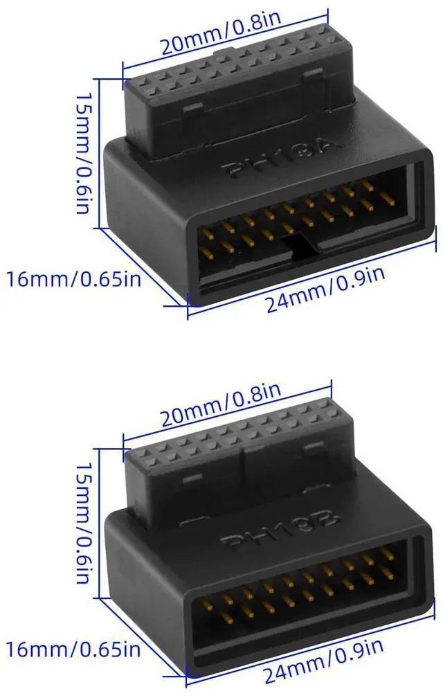 Alt view image 7 of 7 - Vszerda 2-Pack 90 Degree Up & Down Angle USB 3.0 Motherboard Adapter, L Turn 19Pin/20Pin Male to Female Extension Adapter, Socket for Desktop PC Motherboard Internal Connector
