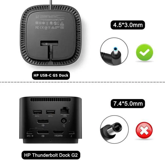 Alt view image 6 of 7 - 120W 6.15A Charger 710415-001 L41856-001 for HP USB-C Dock G5 5TW10UT 5TW10AA 5TW10AA#ABB 5TW10UT#ABA USB-C/A Universal Dock G2 5TW13AA HP Omen 15-5000 15-5100 15-5200 Laptop Charger