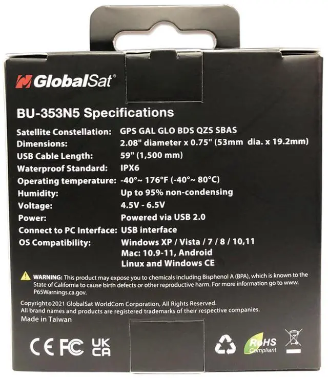 Alt view image 3 of 5 - GlobalSat BU-353N5 USB GNSS Receiver, Black, Made in Taiwan