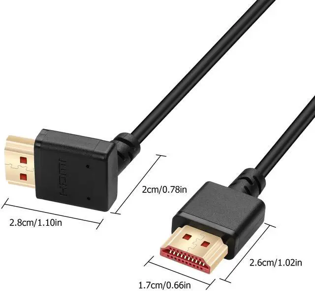 Alt view image 7 of 7 - Vszerda 8K HDMI 2.1 Right Angle Cable 6.6FT 90 Degree 48Gbps High Speed HDMI Male to Male Cable for 4K@120Hz 8K@60Hz 2K@240Hz (Down Angle)