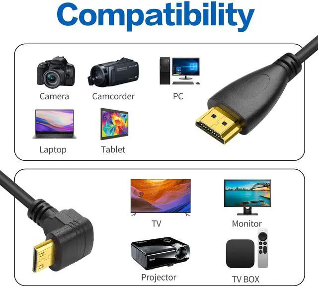 Alt view image 2 of 7 - Vszerda 90 Degree Mini HDMI Coiled Cable Mini HDMI Male to HDMI Male Stretch Coiled Cord for Cameras, DSLRs, Camcorders, Portable Screens and Monitors (Down Angle)
